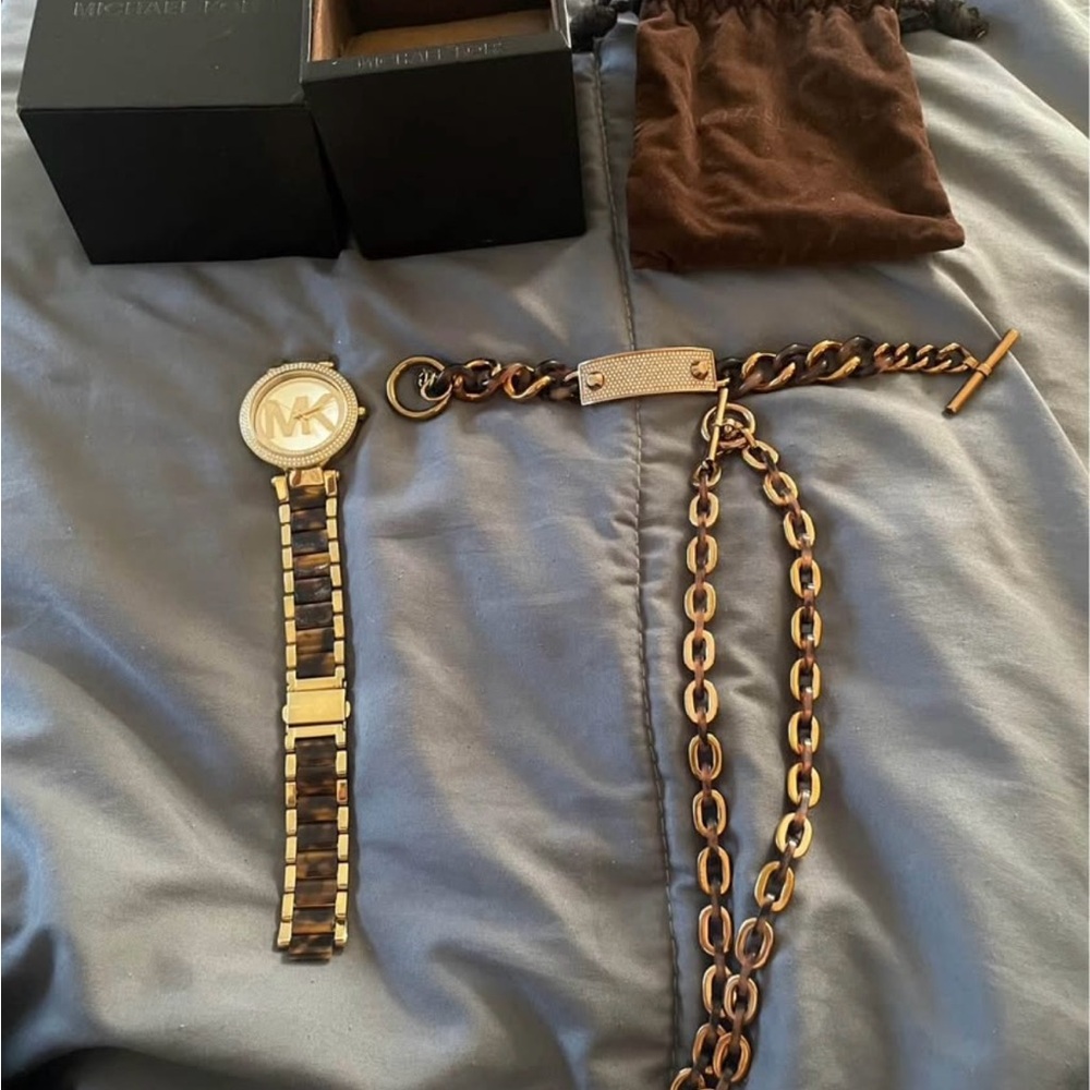 Michaels kors Parker pave watch bracelet and key lock necklace tortoise vintage